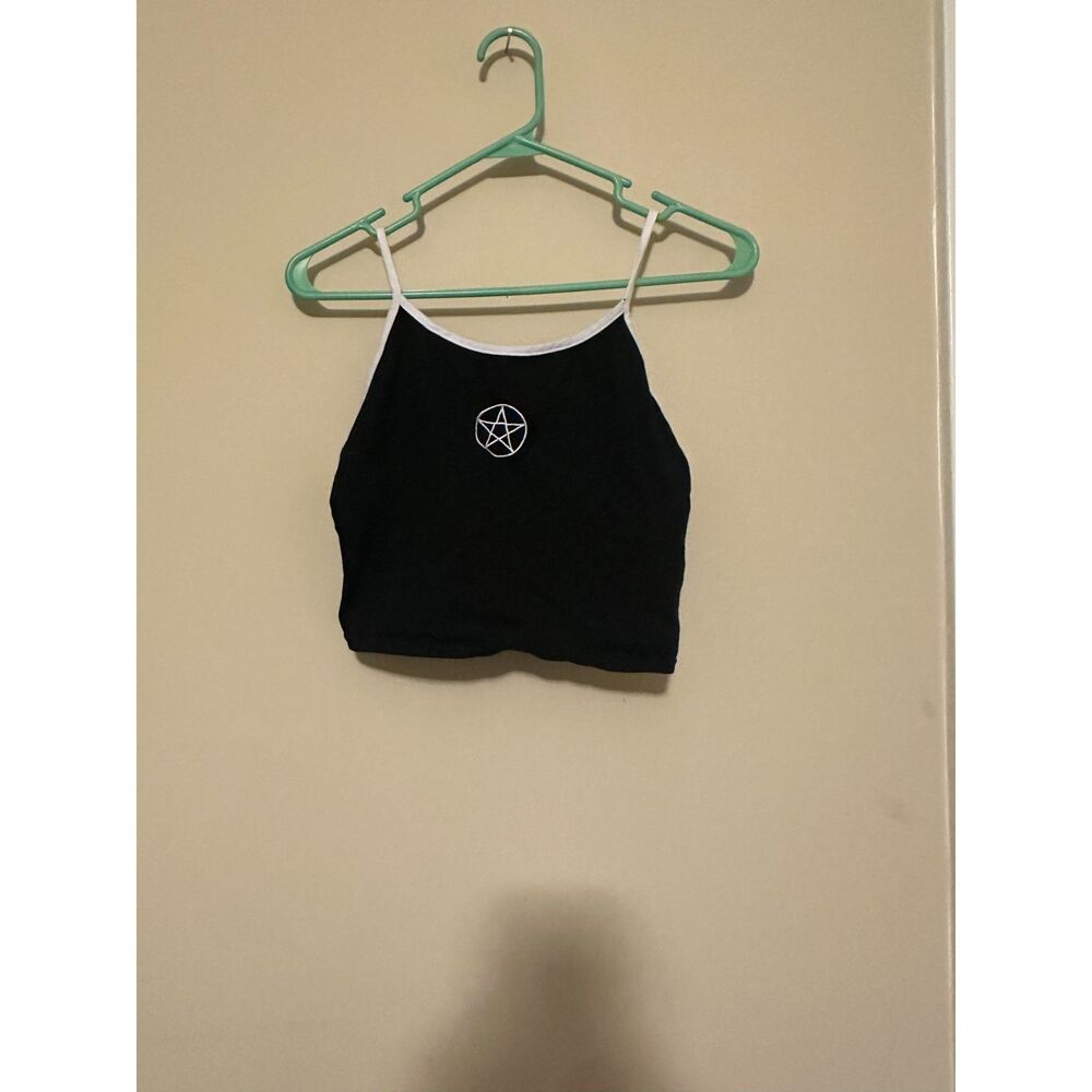 Body Rage Black Pentagram Embroidered Crop Top Cami Goth Grunge Large
